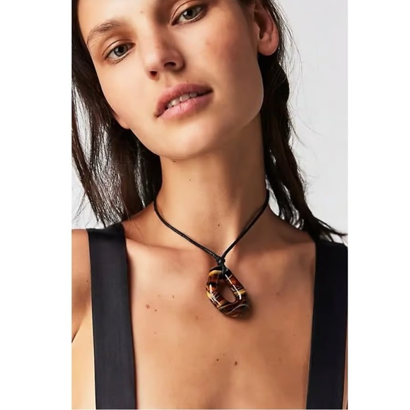 Free People Summertime Cord Choker Tiger’s Eye  NWT Bohemian Adjustable Necklace - Picture 4 of 12